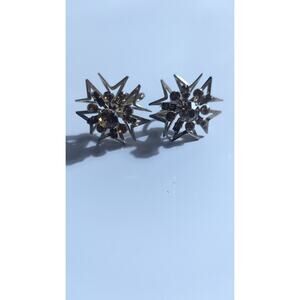 Vintage Coro Starburst Rhinestone Screw Back Earrings Gold Tone MCM Jewelry